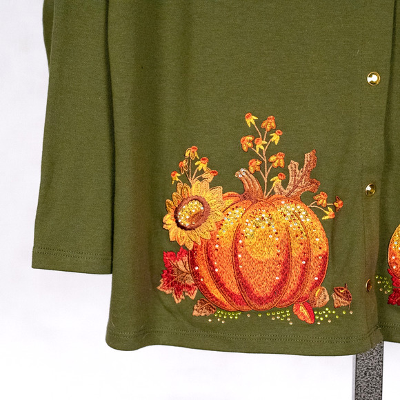 Quacker Factory Knit Cardigan XL Fall Pumpkin Sunflower Holiday Cozy Fall Cabin - Picture 4 of 7